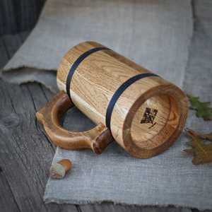 Jarra de Madera de Lujo con Asa, Hecha a Mano, para Cerveza, Café, Decoración Rústica para Fiestas Temáticas Medievales y Tabernas - Product Image 2