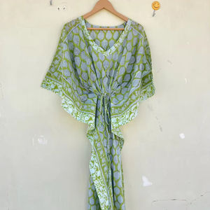 Bata Kimono con Estampado de Dibujos Animados para Mujer, 100% Algodón, Camisón de Verano Hecho a Mano, Cuello en V, Cintura Elástica, Largo hasta la Rodilla - Product Image 1