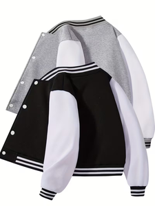 Unisex Baseball Collar Jacket Button Front Pockets Warm Winter Outerwear Suitable School Uniforms Machine-Washable 100% Cotton - Product Image 2