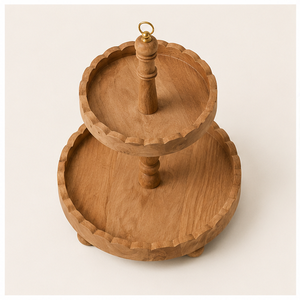 Custom 2-Tier Wooden Cake Stand with Scalloped Edge Mango Wood Cupcake <b>Display</b> Stand for Wedding Party & Dessert Serving - Product Image 2