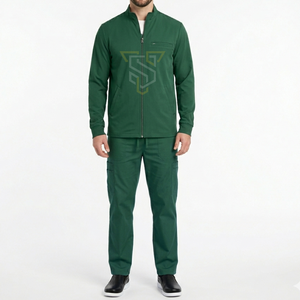 Conjunto Médico Unisex Verde de 3 Piezas con Cuello en V, Chaqueta con Cierre y Pantalones Cargo de Mezclilla para Uso Hospitalario - Product Image 3