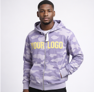 Nouveau design tendance : Sweat à capuche zippé camouflage lavande pour homme, épais et personnalisé - Product Image 4