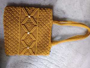 Sac fourre-tout jaune en crochet avec motif géométrique, fermeture à bouton, style bohème, sac à main pour femme, usage quotidien décontracté - Product Image 3
