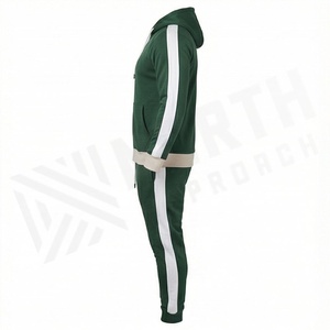 Survêtement vert à capuche pour homme, fermeture éclair intégrale, vêtements de sport décontractés, couleur unie, mélange polyester-coton, coupe classique, pour l'automne - Product Image 3