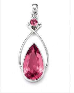 Pendentif en argent sterling avec tourmaline et quartz en forme de goutte |   Pendentif en argent 925 avec tourmaline rose taille poire et quartz - Product Image 2