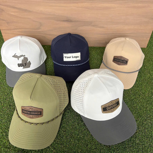 Venta al por mayor sombrero fabricante logotipo personalizado 5 paneles impermeable poliéster Golf deporte láser corte agujero perforado gorra de béisbol cuerda - Product Image 2