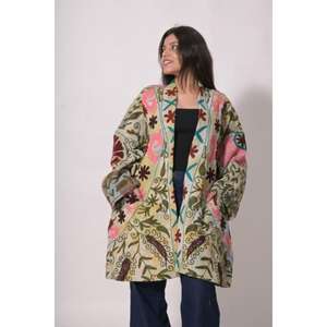 Manteau d'hiver pour femmes, broderie à la main Suzani, tissé, écologique, respirant, patchwork de fleurs, fait main en Inde, style bohème, manches longues - Product Image 5