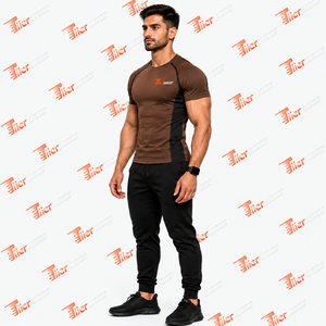 T-shirt de compression pour homme, coupe ajustée, séchage rapide, polyester et élasthanne, extensible sur le devant, pour la gym, l'entraînement, les performances athlétiques, personnalisable OEM, marque privée - Product Image 2