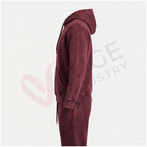 Ensemble de survêtement à capuche pour homme, couleur bordeaux, manches longues, couleur unie, coupe décontractée, vêtements d'automne, respirant, 100% coton - Product Image 3