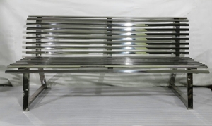 Banc de patio en métal d'extérieur en acier inoxydable avec assise à lattes et dossier, mobilier de jardin moderne pour hôtel et salon - Product Image 2