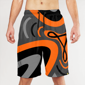 Shorts de Baño para Hombre, Camuflaje, Secado Rápido, Cintura Media con Cordón, Estilo Bermuda, Casual, Patrón Naranja y Negro - Product Image 5