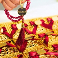 Ensemble Coran miniature et Tasbih personnalisé, élégant, moderne et de luxe, en velours et perles, avec boîte cadeau dorée, marque OEM, livraison rapide pour mariage