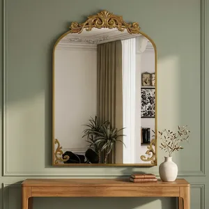 Luxury <b>Gold</b> Art Deco Wall <b>Mirror</b> with Carved Floral Crown Lighted Decor for Living Room Bedroom Hallway Diwali - Product Image 4
