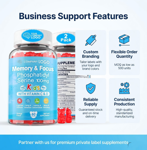 Gummies pour Enfants Concentrées en Phosphatidylsérine 100mg avec Vitamines C et D3, Sans Sucre, Véganes, Sans OGM – Vente en Gros - Product Image 3