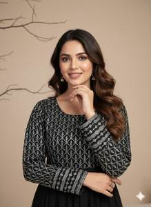 Robe Anarkali en soie de diamant de qualité supérieure, broderie et sequins, longueur au sol 56 pouces, entièrement cousue, tenue de soirée, vente en gros - Product Image 2