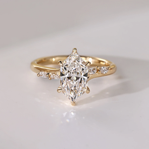 Bague en diamant taille marquise avec serti accentué en forme de pont, diamant de laboratoire, or blanc, rose et jaune 14 carats, bijoux de mariage pour femme - Product Image 6