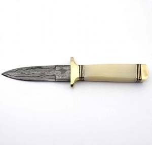 Herramienta utilitaria pesada de acero damasco forjado a mano OEM personalizada con mango de hueso liso y guardacuchillas de latón - Product Image 3