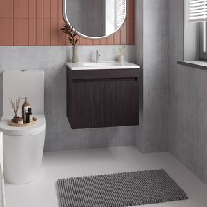 Mobile bagno sospeso Chaux con doppia anta, lavabo in resina e due ripiani, design ampio, nero - Product Image 1