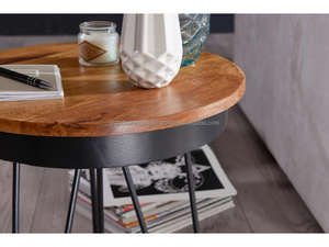 Industrial Style Round End <b>Table</b> Wooden Top Side <b>Table</b> with Hairpin Legs for Home Furniture Contemporary Wooden Top Side <b>Table</b> - Product Image 6