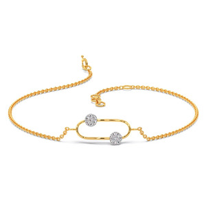 <b>Floating</b> Twin Cluster Diamond Bracelet with Yellow Gold Oval <b>Frame</b> and Minimal Open Center Design - Product Image 1