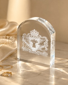 Retail Display <b>Acrylic</b> <b>Block</b> for 100x100x10mm with UV-Printed Logo & Book Stand Feature - Product Image 1