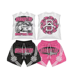 OEM Service Cropped Men's Clothing Printed pink and white Summer 2 Pieces <b>Sets</b> Boxy 100% Cotton t Shirt and Shorts <b>Sets</b> for Men - Product Image 1