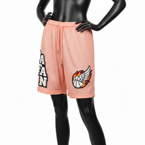 Shorts de baloncesto de malla para mujer, poliéster premium, color melocotón, transpirables, con logo bordado. - Product Image 4