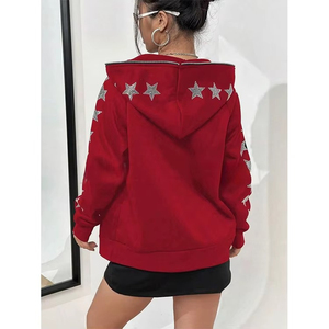 Sweat-shirts à capuche pour femmes de haute qualité, en molleton de coton épais, avec fermeture éclair, strass étoiles, imprimé graphique, grande taille - Product Image 2