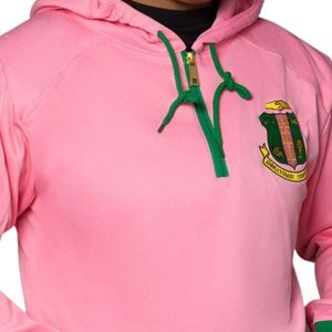 Sudadera con Capucha Rosa Q Zip con Detalles Gráficos Verdes, Sudadera de Felpa de Algodón de Manga Larga Informal para Mujer - Product Image 4