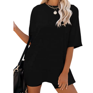 T-shirt personnalisé en coton pour femmes, coupe ample, épaules tombantes, long streetwear surdimensionné avec logo, t-shirts unis respirants - Product Image 5