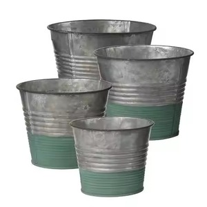 Golden Color Metal Bucket Planter With Handles Durable Outdoor Garden Use For Flower Green Plant <b>Container</b> - Product Image 3