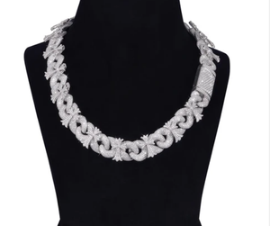 Luxury Rhodium Plated Silver Moissanite AAAA Pearl Pave Setting Link Chain <b>Statement</b> <b>Necklace</b> Women's Party Jewelry - Product Image 1