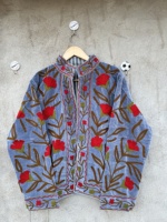 Veste bomber réversible en velours tricoté brodé et matelassé, style hippie vintage, automne-hiver, respirante et écologique
