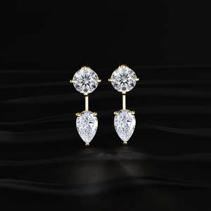 Round and Pear Cut Moissanite Ear <b>Earrings</b> 6 TCW Colorless VVS Solitaire Convertible Studs 14K Gold Screw <b>Back</b> Jewelry - Product Image 2