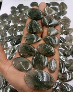 Natural Green Rutilated Quartz Cabochon Loose Gemstone Cushion Cut Oval Pear Hair Inclusion Jewelry Making Wholesale Bulk Supply - Product Image 1
