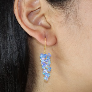 Blue Opal <b>Sterling</b> <b>Silver</b> Gold Plated Dangle Drop Earrings Beaded Statement Jewelry for Women Wedding Party Gift - Product Image 3