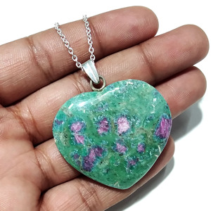 Natural <b>Ruby</b> Fuchsite Charm Pendant <b>Necklace</b> Handmade 925 Sterling Silver Bohemian Style Geometric Design Trendy Unisex Jewelry - Product Image 6