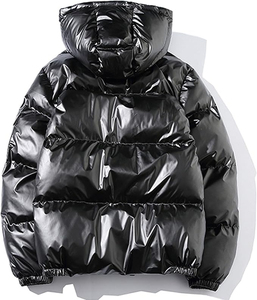 Men's Black Hooded Puffer Jacket Windproof <b>Thick</b> Polyester Bomber Wadding Casual <b>Winter</b> <b>Coat</b> with Zipper Closure Parka Jacket - Product Image 1