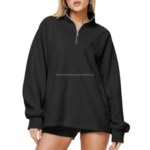 Sweat à capuche zippé multicolore pour femmes, col montant, respirant, polyester, coton mélangé - Product Image 3