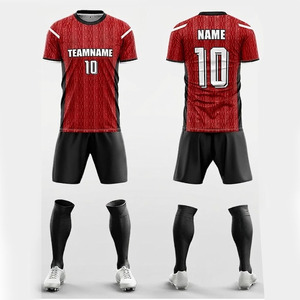 Conjunto de Uniforme de Fútbol Sublimado Personalizado, Rojo y Negro, Cuello Redondo, Manga Corta, Absorbe la Humedad, Equipación Deportiva para Hombre, Ajuste Atlético para Todas las Temporadas - Product Image 1