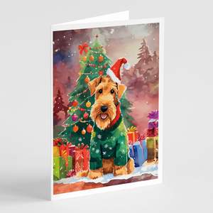 Whimsical Airedale Terrier Tarjetas de felicitación de Navidad Paquete de 8 tarjetas de nota en blanco con sobres A7 Tamaño 5x7 - Product Image 1