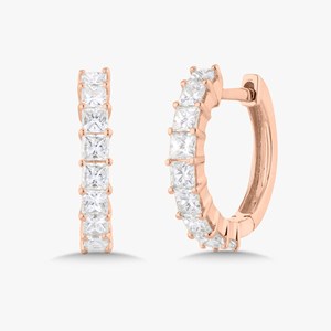 Princess Cut Lab Grown Diamond Huggie Hoop <b>Earrings</b> 0.76ctw 10.5mm 14k Solid Gold Chunky Latch <b>Back</b> Pair Manufacturer Wholesale - Product Image 5