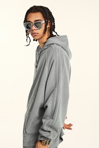 Sweat-shirts à capuche pour hommes de haute qualité, délavés à l'acide, couleur personnalisée, pulls vierges en mélange de coton doux, style streetwear, en gros - Product Image 2