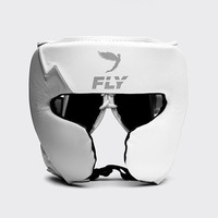 Ensemble de boxe Fly de haute qualité, best-seller, professionnel, comprenant des gants de boxe en cuir, une protection de la tête et une protection de l'aine, respirant, durable, blanc et gris.