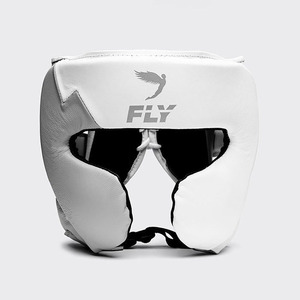Ensemble de boxe Fly de haute qualité, best-seller, professionnel, comprenant des gants de boxe en cuir, une protection de la tête et une protection de l'aine, respirant, durable, blanc et gris. - Product Image 3