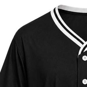 Camiseta de Béisbol Negra para Mujer, Manga Corta, Cuello en V con Botones, Ribete Blanco y Bordado, para Deportes de Equipo y Uso Casual - Product Image 3