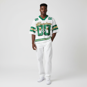 Maillot de football américain rétro en maille polyester de haute qualité, personnalisé OEM, coupe ample et courte, grande taille, été - Product Image 4