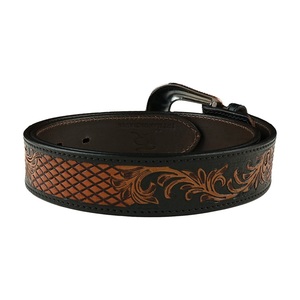 Personalized Handmade Customizable Western Rodeo Heavy Duty Full Grain Western <b>Leather</b> Tooling <b>Belt</b> Removable Brass Buckle - Product Image 2