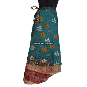 38 Inches Boho Skirts Wholesale Long Double Layered Sari Silk Wrap Skirts for <b>Beach</b> Wear Indian <b>Magic</b> Skirts for Girls - Product Image 5