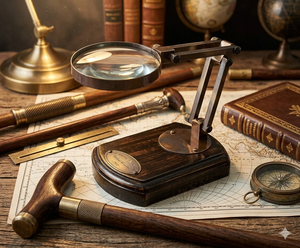 Loupe sur socle en bois, loupe de bureau vintage avec lentille optique pour la lecture, le bureau et la décoration antique - Product Image 1